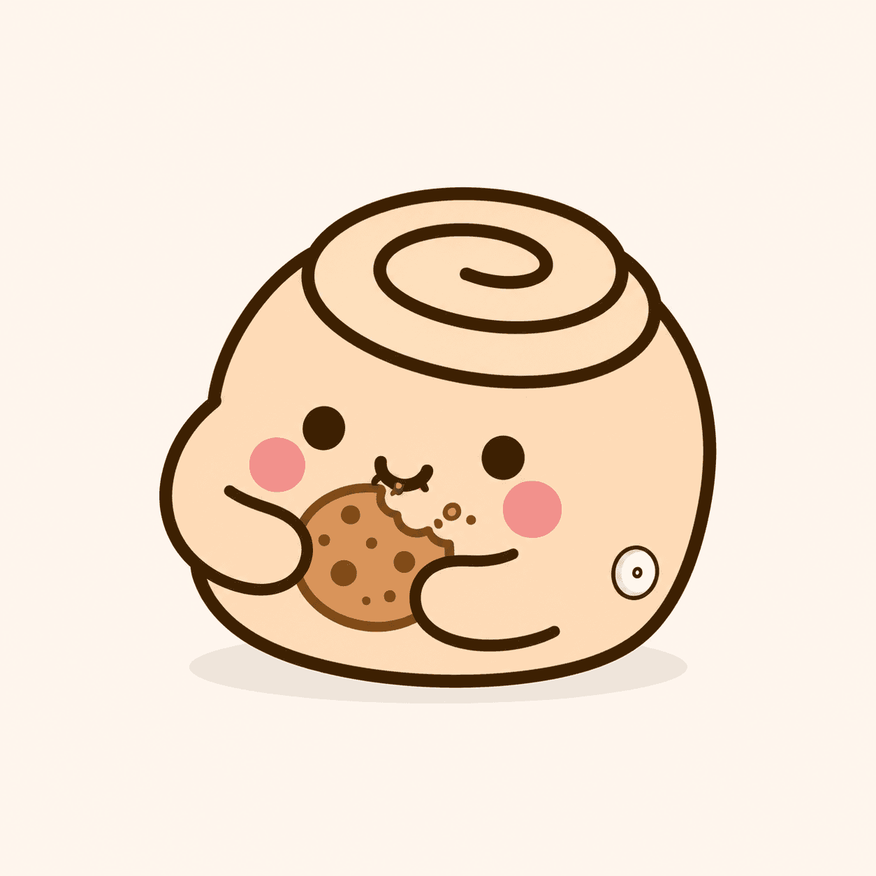 Pikku Pulla happily eating a cookie